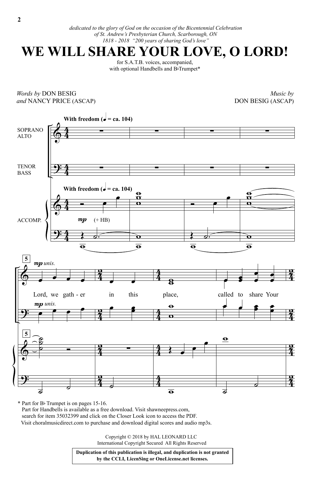 Don Besig We Will Share Your Love, O Lord! sheet music, chords, lyrics - Printable PDF for Choir