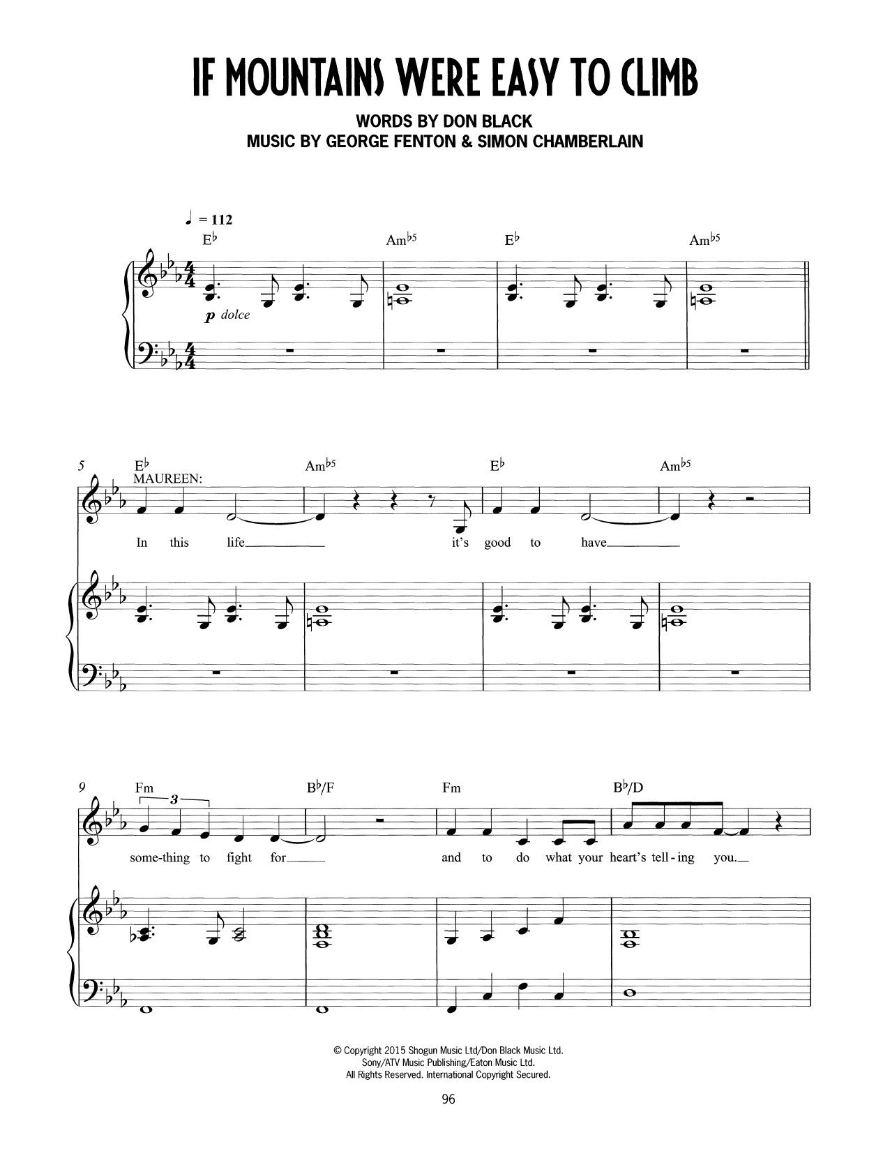 Don Black, George Fenton & Simon Chamberlain If Mountains Were Easy To Climb (from Mrs Henderson Presents) sheet music, chords, lyrics - Printable PDF for Piano & Vocal