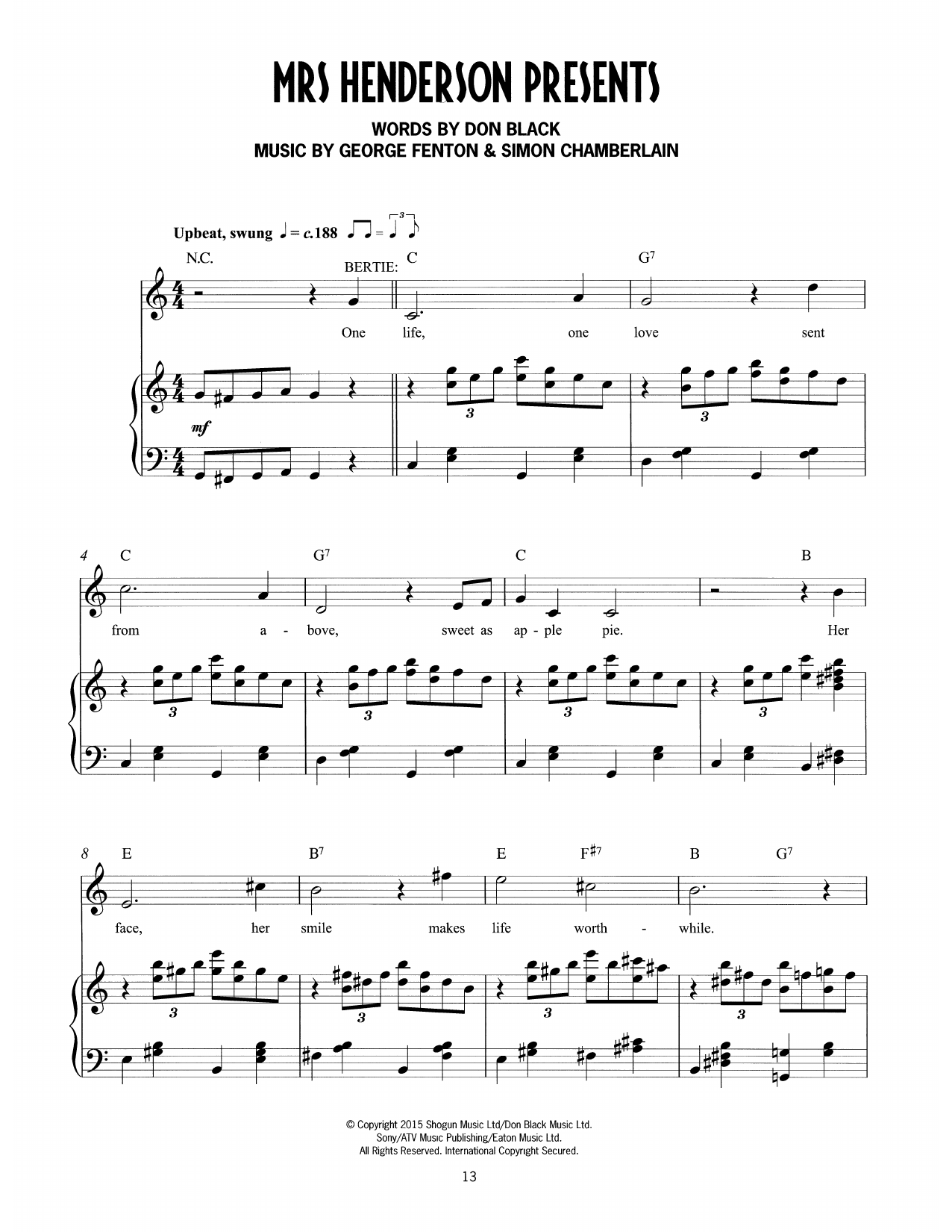 Don Black, George Fenton & Simon Chamberlain Mrs. Henderson Presents (Vivian Van Damm) (from Mrs Henderson Presents) sheet music, chords, lyrics - Printable PDF for Piano & Vocal