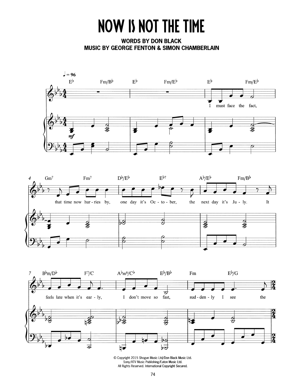 Don Black, George Fenton & Simon Chamberlain Now Is Not The Time (from Mrs Henderson Presents) sheet music, chords, lyrics - Printable PDF for Piano & Vocal