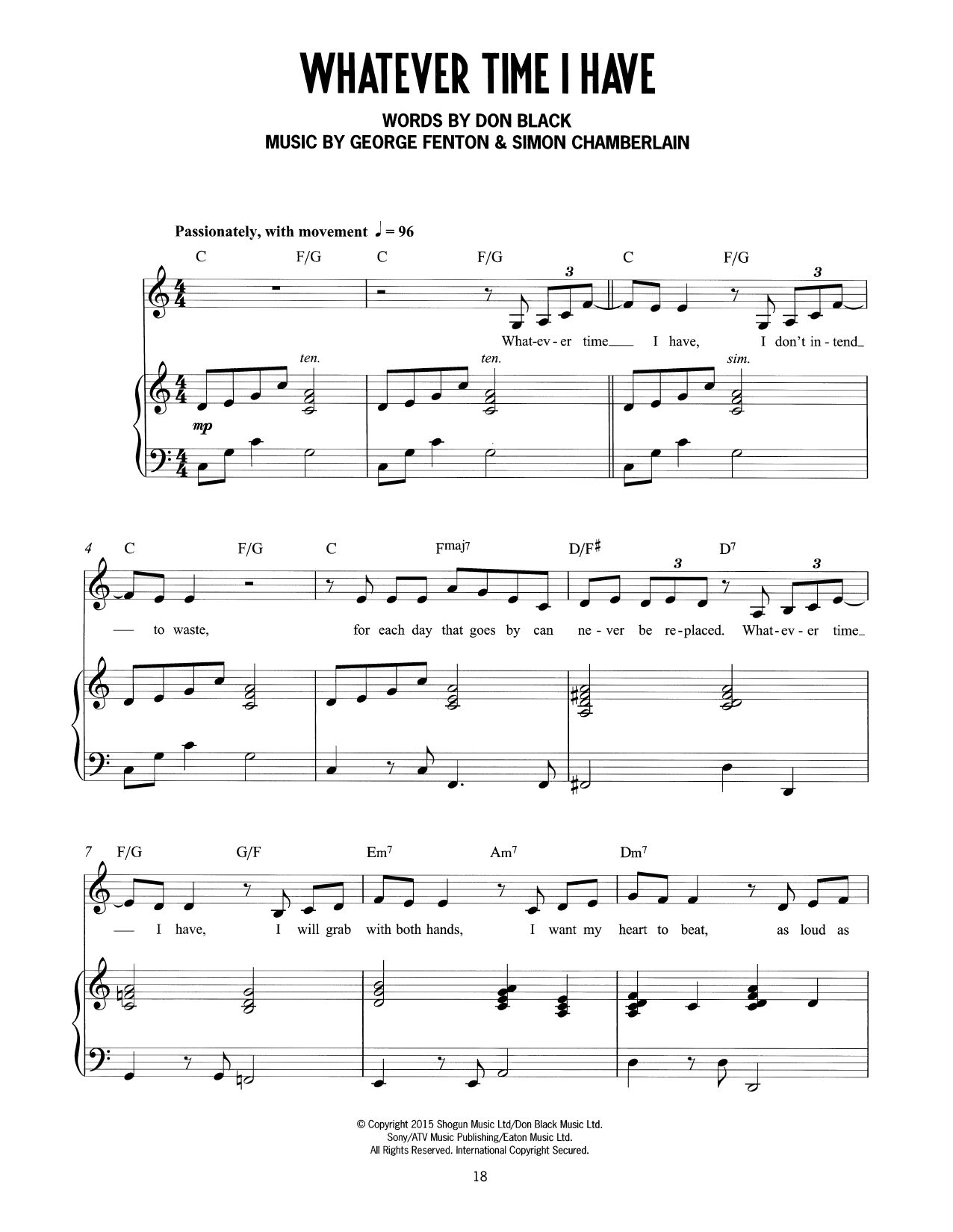 Don Black, George Fenton & Simon Chamberlain Whatever Time I Have (from Mrs Henderson Presents) sheet music, chords, lyrics - Printable PDF for Piano & Vocal