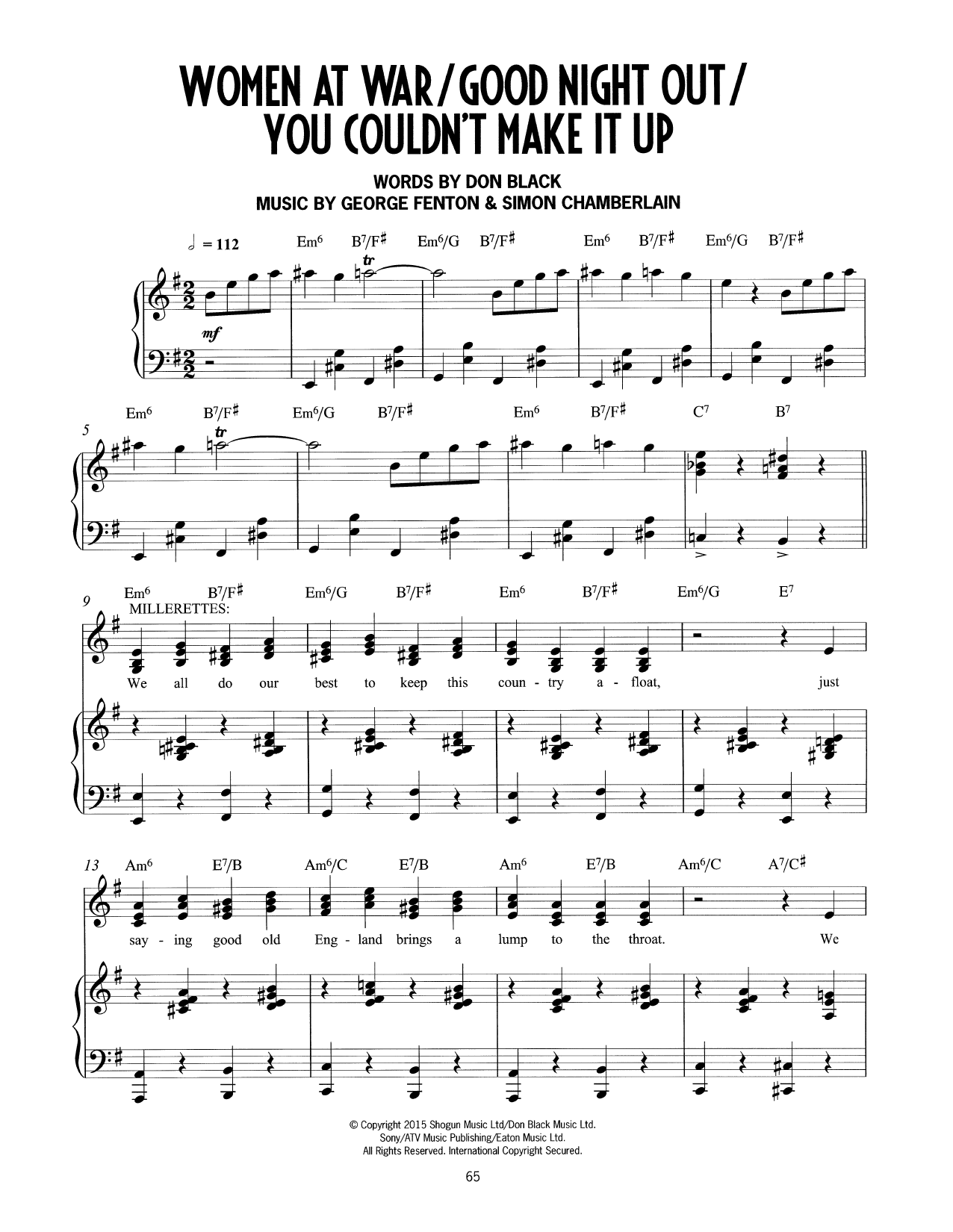 Don Black, George Fenton & Simon Chamberlain Women At War/Good Night Out/You Couldn't Make It Up (from Mrs Henderson Presents) sheet music, chords, lyrics - Printable PDF for Piano & Vocal
