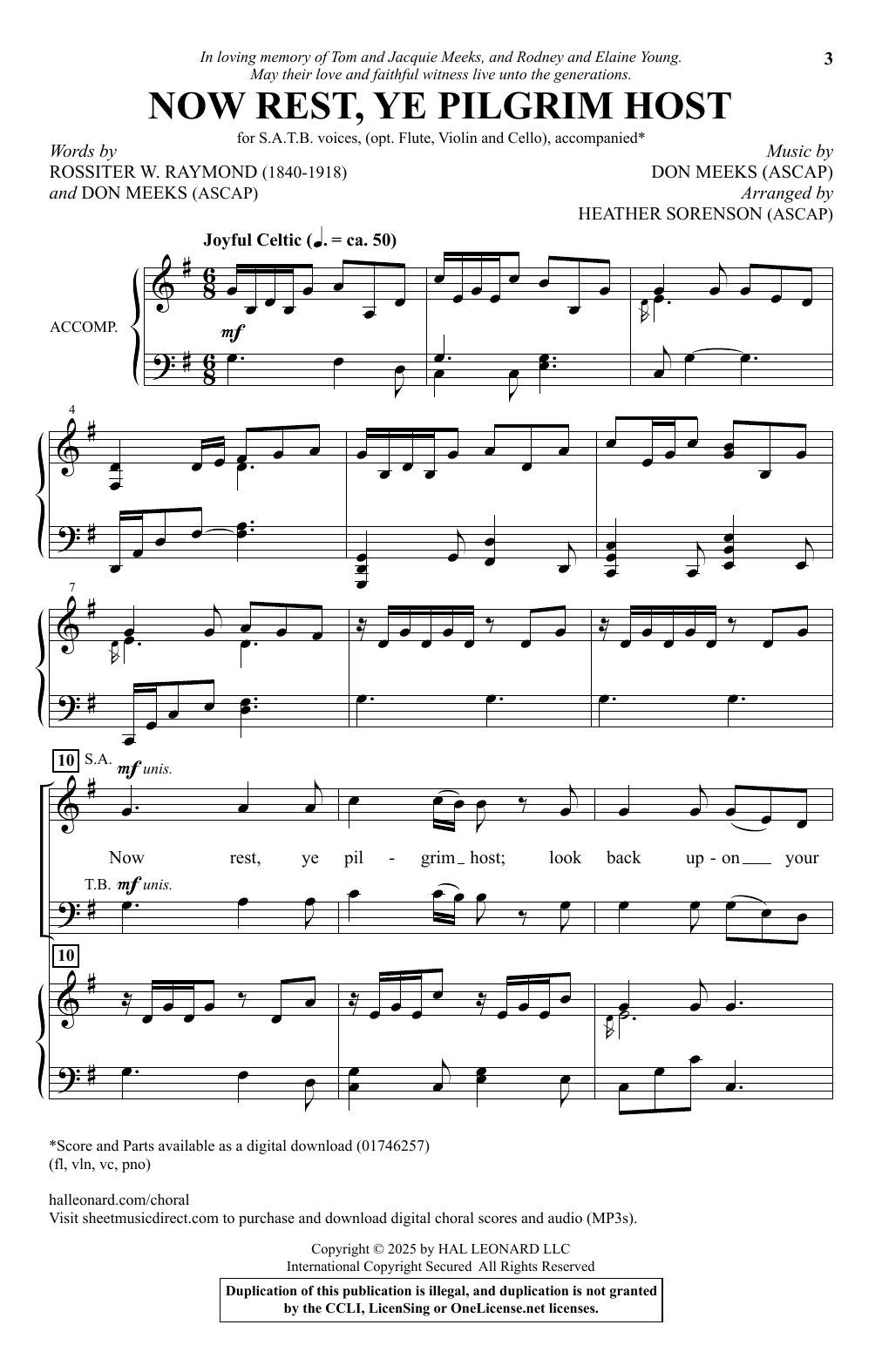 Don Meeks Now Rest Ye, Pilgrim Host (arr. Heather Sorenson) sheet music, chords, lyrics - Printable PDF for SATB Choir