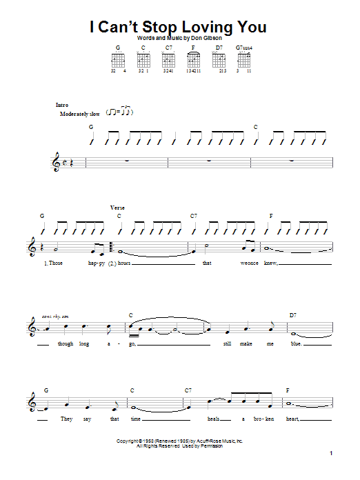 Ray Charles I Can't Stop Loving You sheet music preview music notes and score for Melody Line, Lyrics & Chords including 3 page(s)