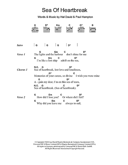 Learn to play Don Gibson Sea Of Heartbreak sheet music for Lyrics & Chords in minutes. Don Gibson Sea Of Heartbreak sheet music notes and chords