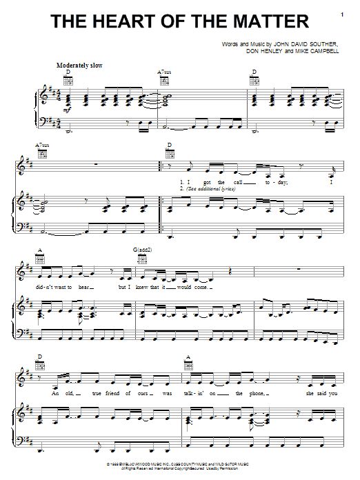 Learn to play Don Henley The Heart Of The Matter sheet music for Piano, Vocal & Guitar (Right-Hand Melody) in minutes. Don Henley The Heart Of The Matter sheet music preview music notes and score for Piano, Vocal & Guitar (Right-Hand Melody) including 6 page(s)