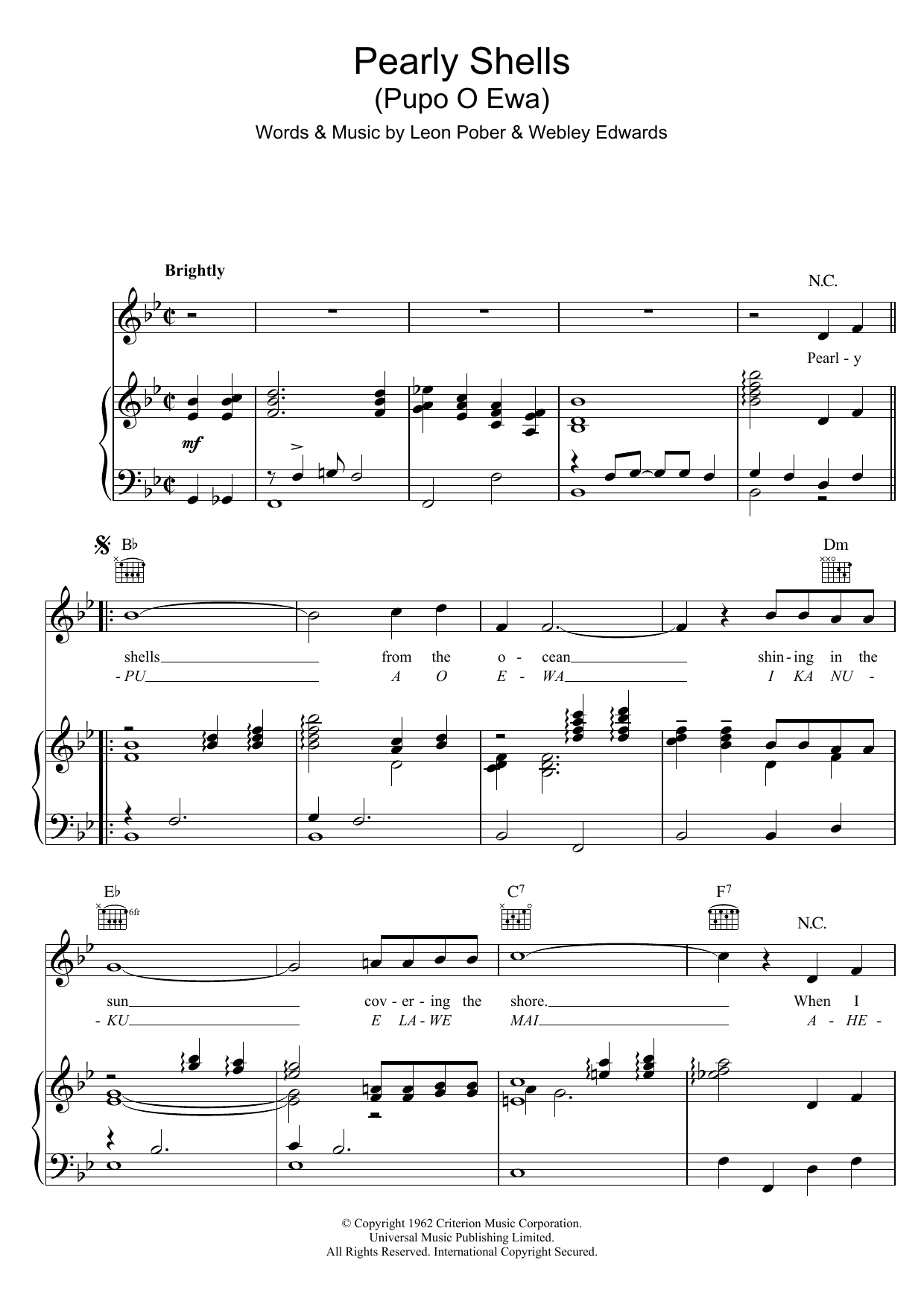 Don Ho Pearly Shells Sheet Music Download Printable Pdf Music Notes Score Chords