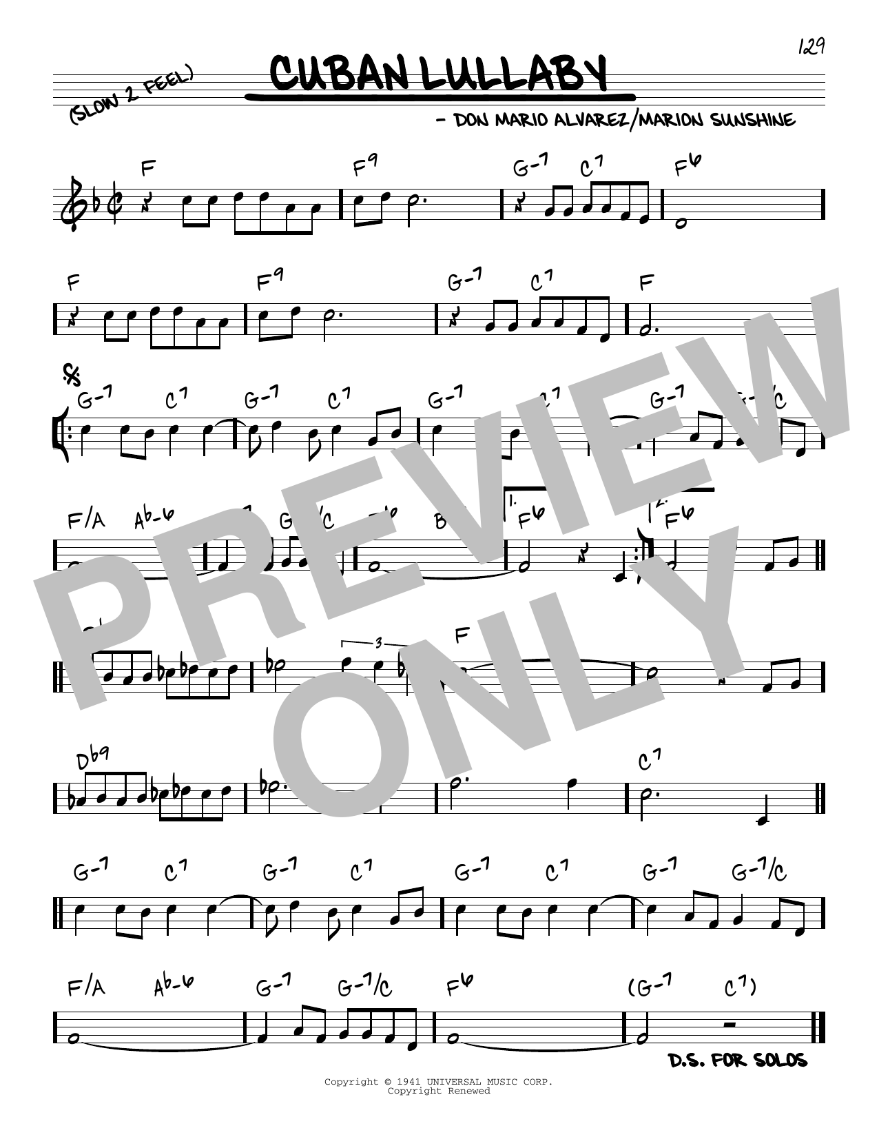 Learn to play Don Mario Alvarez Cuban Lullaby sheet music for Real Book – Melody & Chords in minutes. Don Mario Alvarez Cuban Lullaby sheet music preview music notes and score for Real Book – Melody & Chords including 1 page(s)