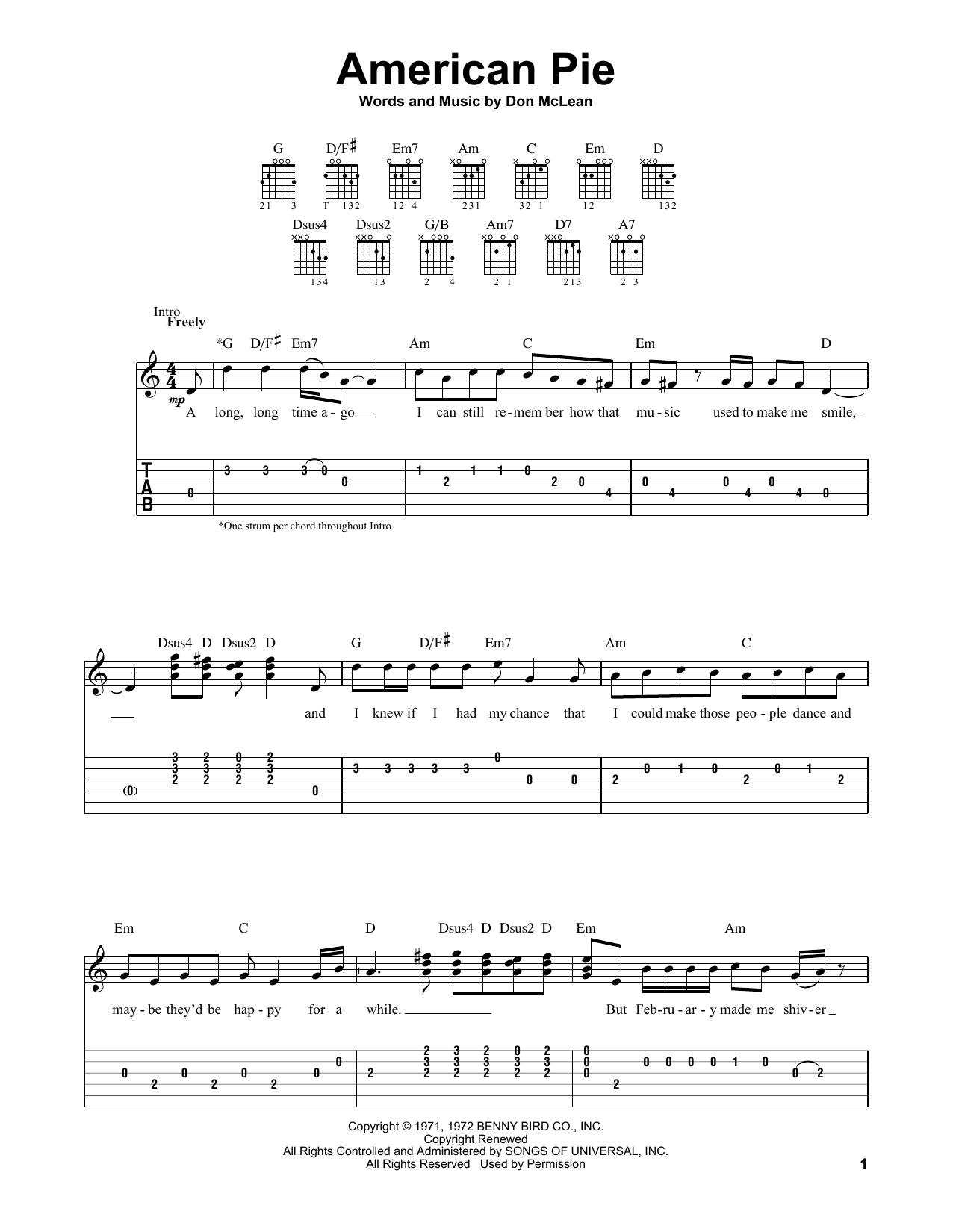 Learn to play Don McLean American Pie sheet music for Lyrics & Chords in minutes. Don McLean American Pie sheet music preview music notes and score for Lyrics & Chords including 6 page(s)