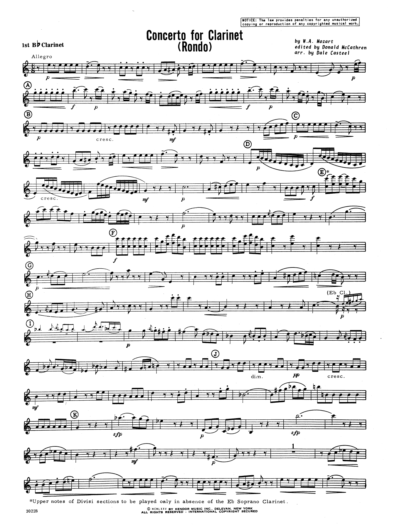 Learn to play Donald McCathren and Dale Casteel Concerto For Clarinet - Rondo (3rd Movement) - K.622 - 1st Bb Clarinet sheet music for Concert Band in minutes. Donald McCathren and Dale Casteel Concerto For Clarinet - Rondo (3rd Movement) - K.622 - 1st Bb Clarinet sheet music preview music notes and score for Concert Band including 3 page(s)