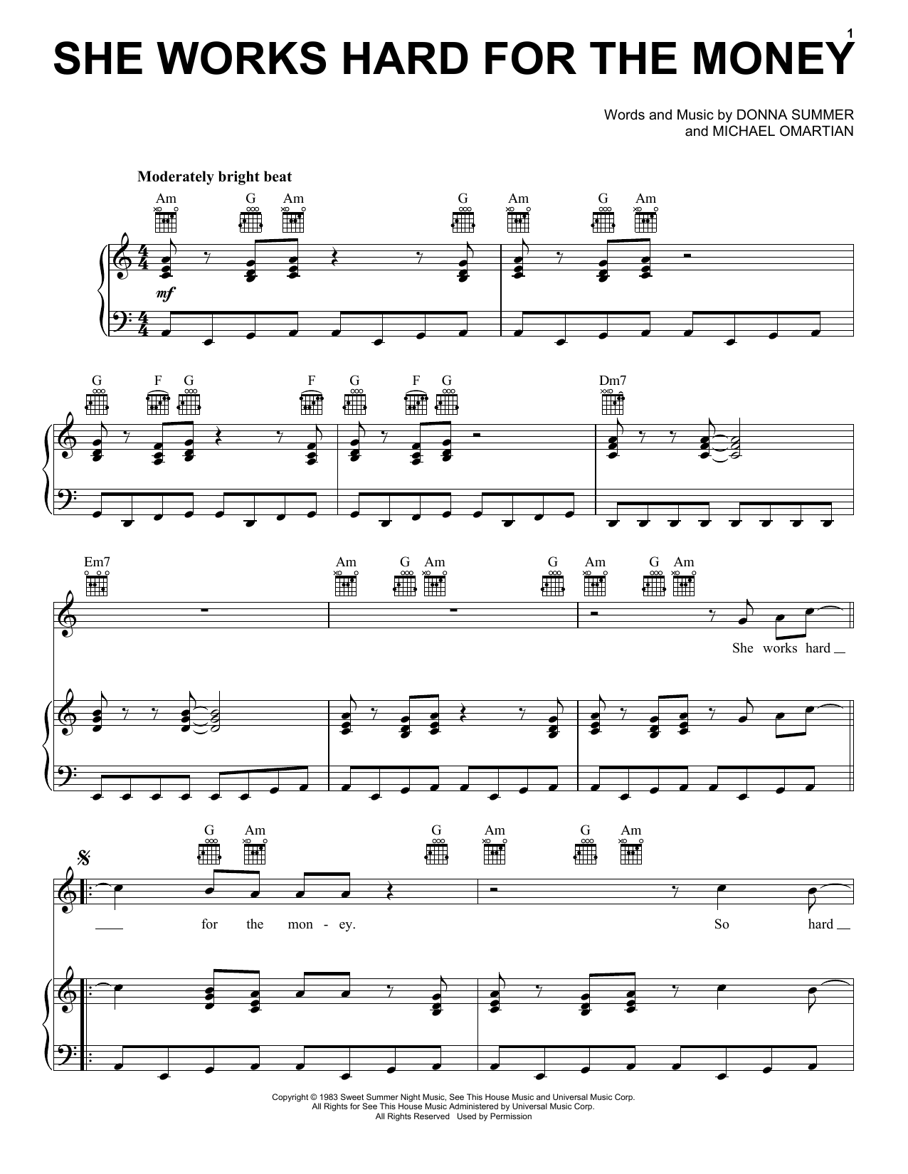 Donna Summer She Works Hard For The Money Sheet Music Download Pdf Score 188728