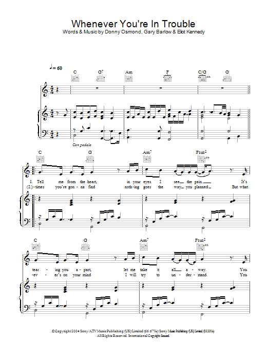 Learn to play Donny Osmond Whenever You're In Trouble sheet music for Piano, Vocal & Guitar in minutes. Donny Osmond Whenever You're In Trouble sheet music preview music notes and score for Piano, Vocal & Guitar including 5 page(s)