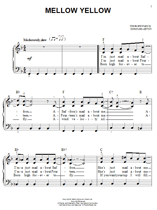 Learn to play Donovan Mellow Yellow sheet music for Ukulele in minutes. Donovan Mellow Yellow sheet music preview music notes and score for Ukulele including 2 page(s)