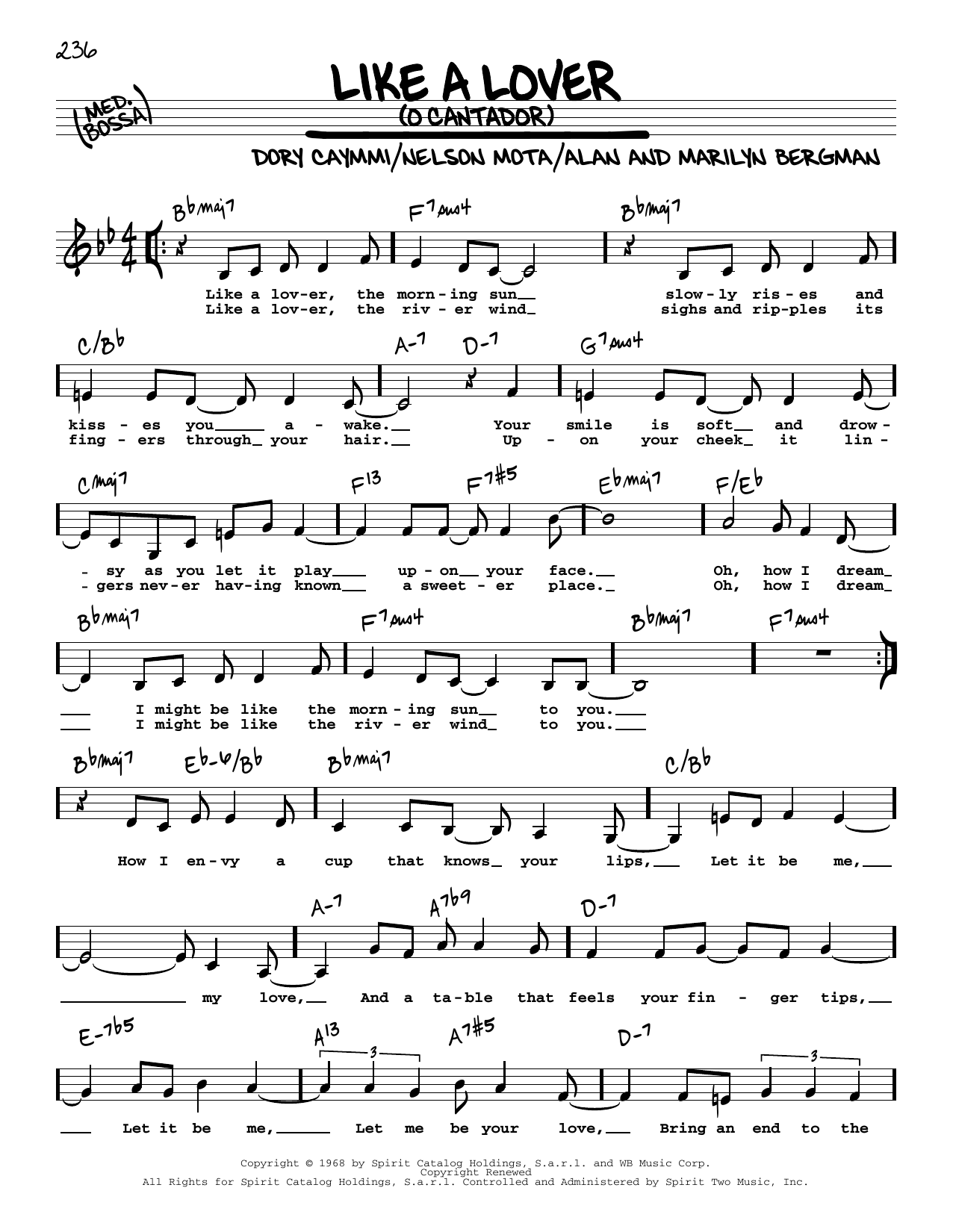Dori Caymmi Like A Lover (O Cantador) (Low Voice) sheet music, chords, lyrics - Printable PDF for Real Book – Melody, Lyrics & Chords