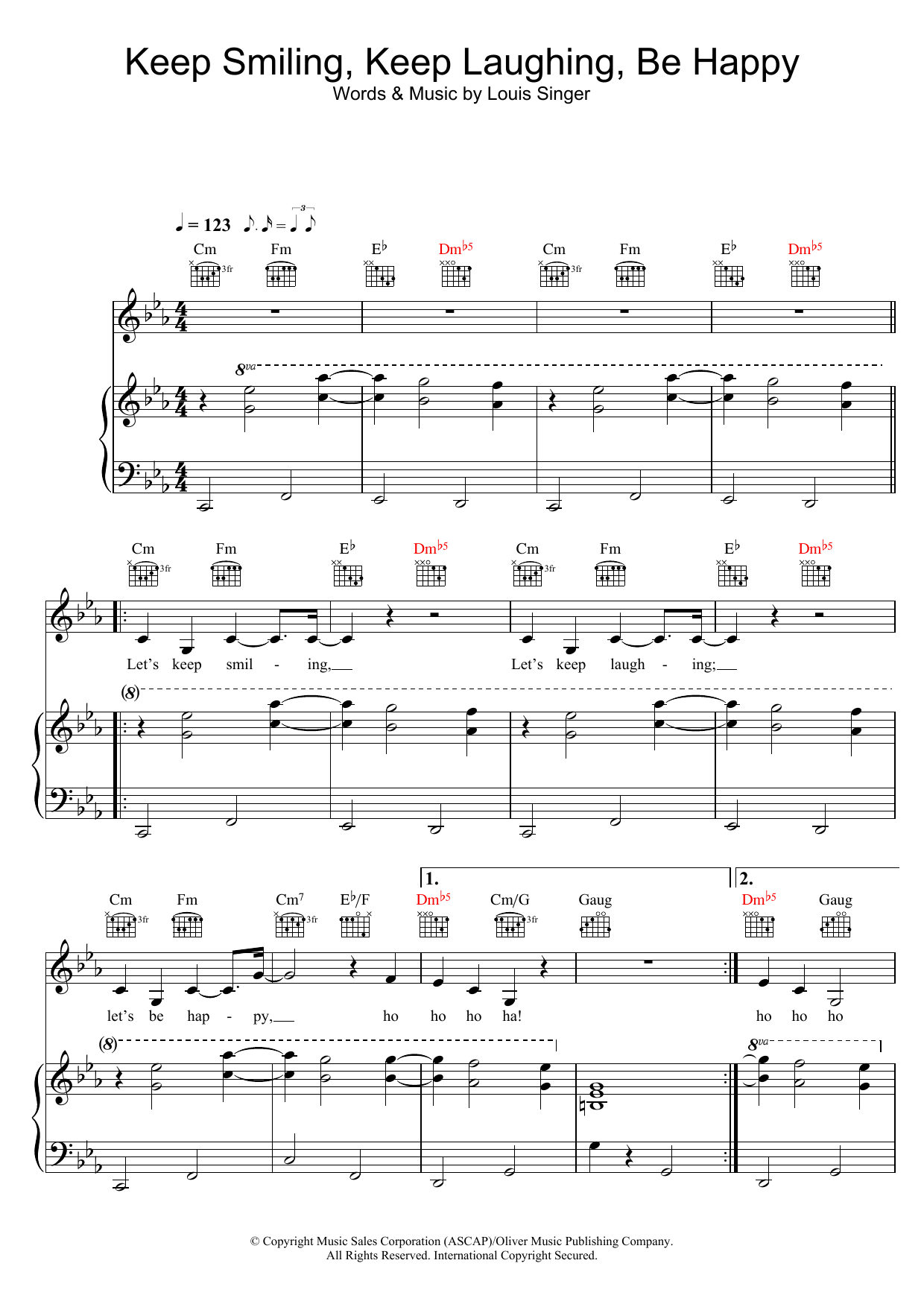 Doris Day Keep Smiling, Keep Laughing, Be Happy sheet music, chords, lyrics - Printable PDF for Piano, Vocal & Guitar