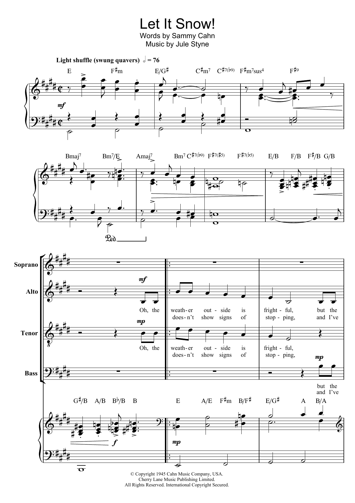 Doris Day Let It Snow! Let It Snow! Let It Snow! sheet music, chords, lyrics - Printable PDF for SATB