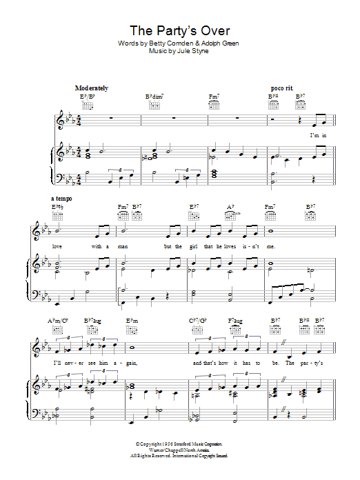 Learn to play Doris Day The Party's Over sheet music for Piano, Vocal & Guitar (Right-Hand Melody) in minutes. Doris Day The Party's Over sheet music preview music notes and score for Piano, Vocal & Guitar (Right-Hand Melody) including 4 page(s)