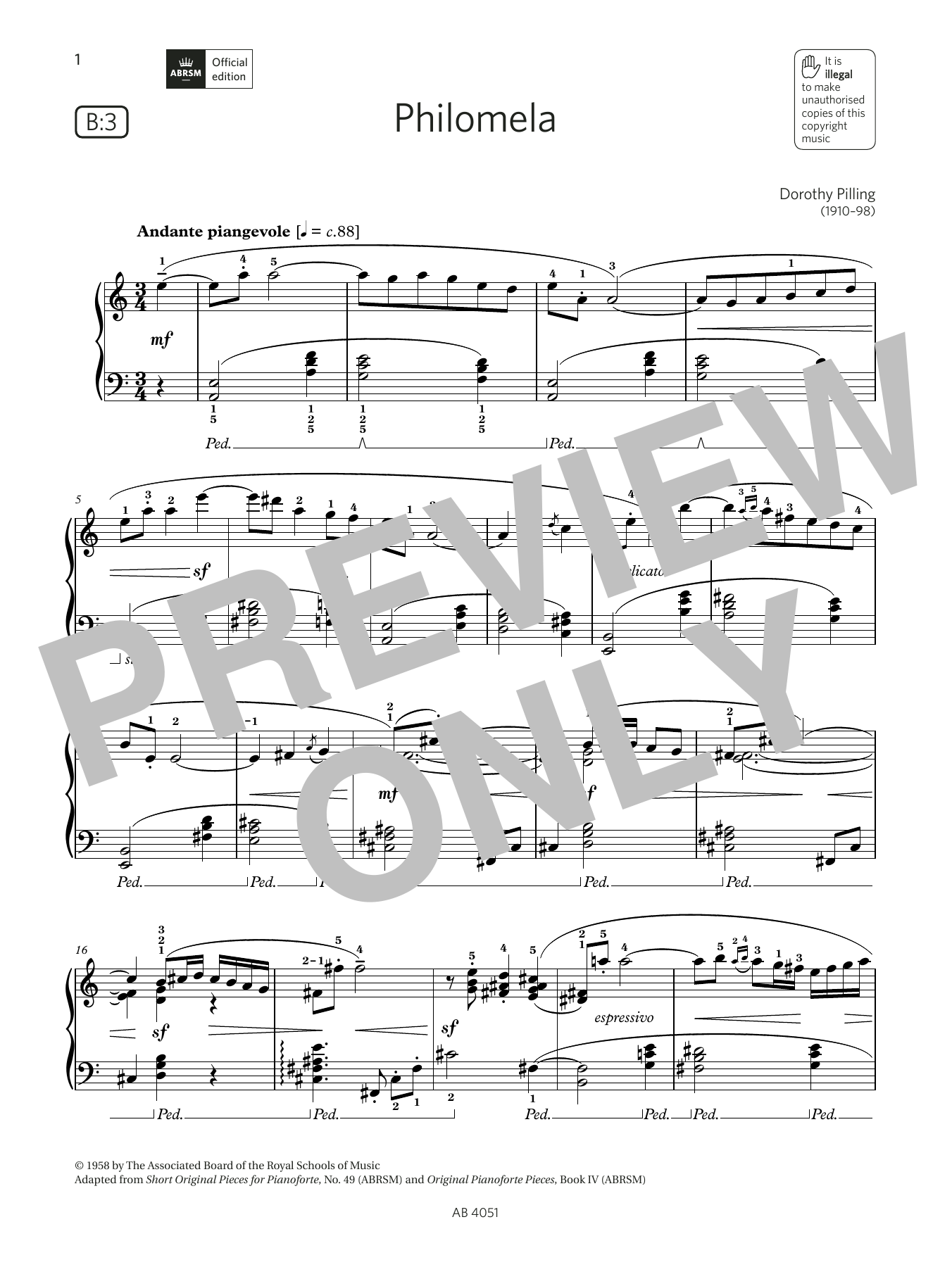 Dorothy Pilling Philomela (Grade 5, list B3, from the ABRSM Piano Syllabus 2023 & 2024) sheet music, chords, lyrics - Printable PDF for Piano Solo