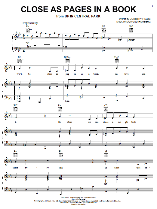 Learn to play Dorothy Fields Close As Pages In A Book sheet music for Piano, Vocal & Guitar (Right-Hand Melody) in minutes. Dorothy Fields Close As Pages In A Book sheet music preview music notes and score for Piano, Vocal & Guitar (Right-Hand Melody) including 3 page(s)