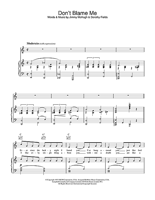 Learn to play Dorothy Fields Don't Blame Me sheet music for Piano, Vocal & Guitar (Right-Hand Melody) in minutes. Dorothy Fields Don't Blame Me sheet music notes and chords