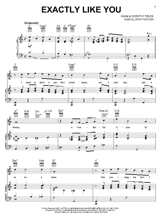 Learn to play Dorothy Fields Exactly Like You sheet music for Piano, Vocal & Guitar (Right-Hand Melody) in minutes. Dorothy Fields Exactly Like You sheet music notes and chords