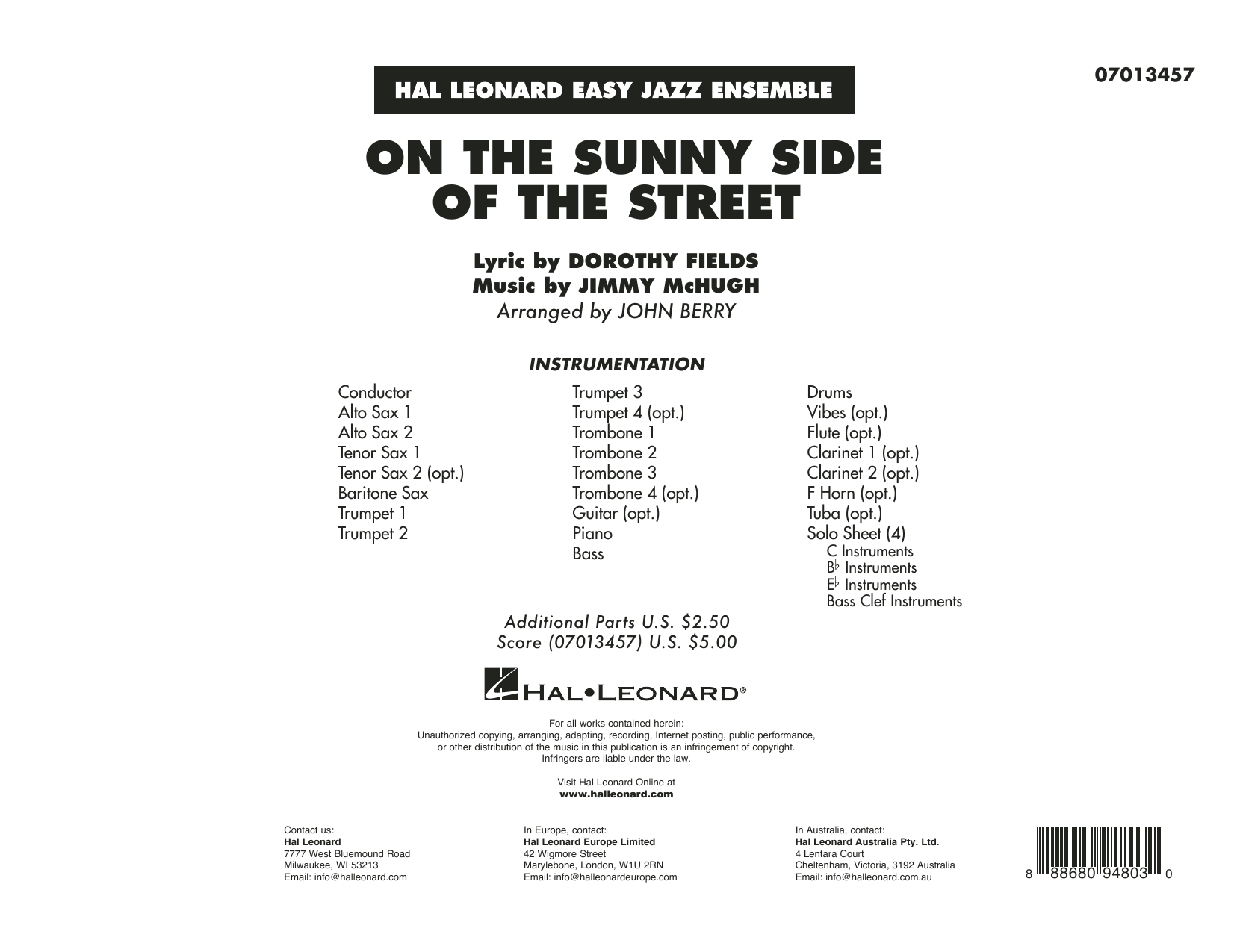 Dorothy Fields On The Sunny Side Of The Street Arr John Berry Conductor Score Full Score Sheet Music Download Printable Pdf Music Notes Score Chords 4233