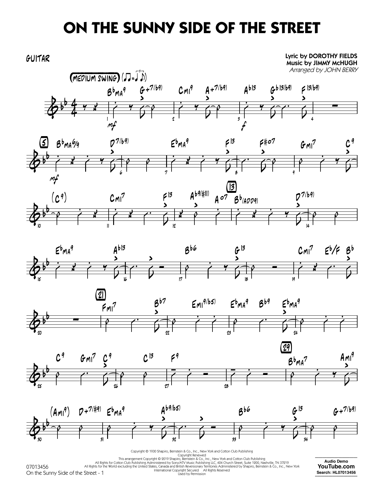 Dorothy Fields On The Sunny Side Of The Street Arr John Berry Guitar Sheet Music Download Printable Pdf Music Notes Score Chords 4247