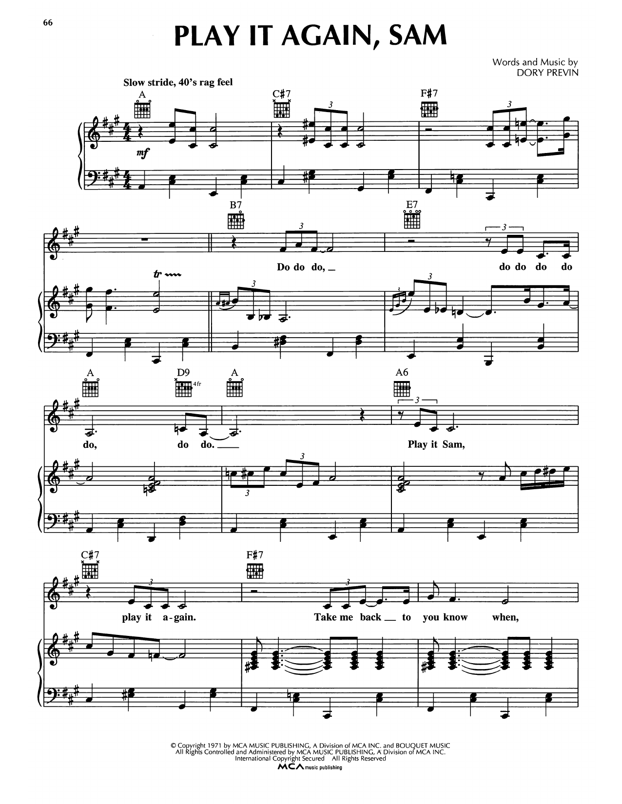Dory Previn Play It Again, Sam sheet music, chords, lyrics - Printable PDF for Piano, Vocal & Guitar Chords (Right-Hand Melody)