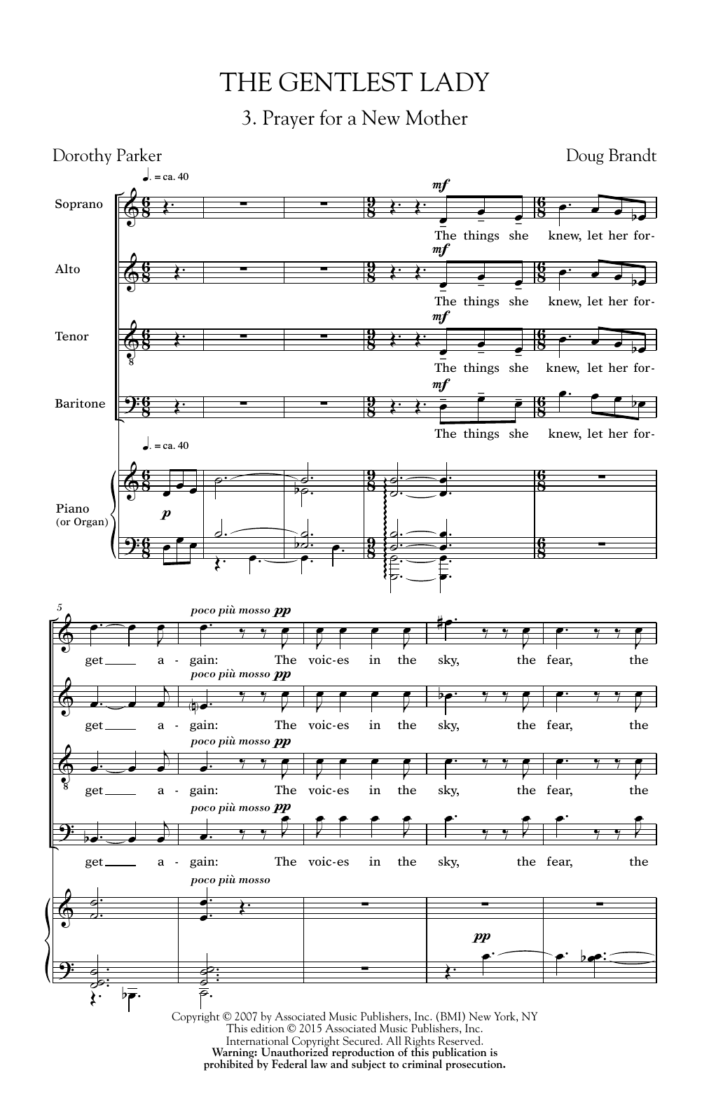 Doug Brandt Prayer For A New Mother sheet music, chords, lyrics - Printable PDF for SATB