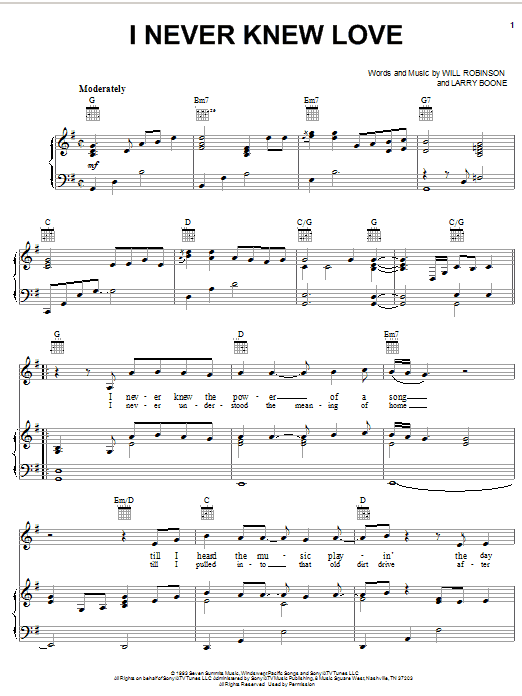 Learn to play Doug Stone I Never Knew Love sheet music for Piano, Vocal & Guitar (Right-Hand Melody) in minutes. Doug Stone I Never Knew Love sheet music notes and chords
