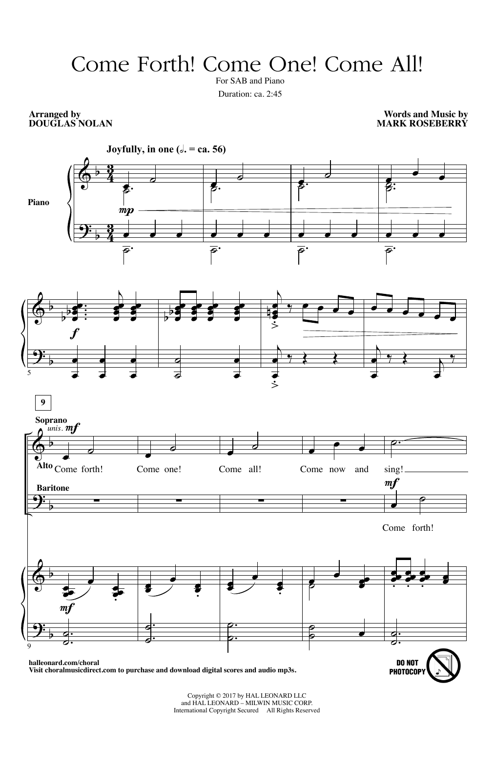 Douglas Nolan Come Forth! Come One! Come All! sheet music, chords, lyrics - Printable PDF for SAB