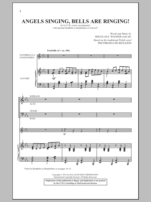 Douglas E. Wagner Angels Singing, Bells Are Ringing! sheet music, chords, lyrics - Printable PDF for SATB