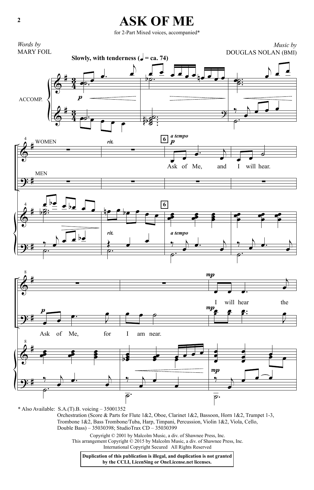 Learn to play Douglas Nolan Ask Of Me sheet music for 2-Part Choir in minutes. Douglas Nolan Ask Of Me sheet music preview music notes and score for 2-Part Choir including 7 page(s)