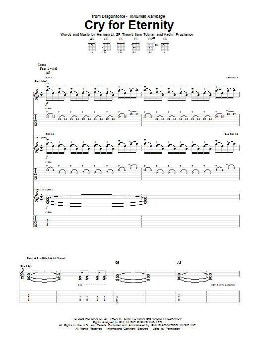 DragonForce Cry For Eternity sheet music, chords, lyrics - Printable PDF for Guitar Tab