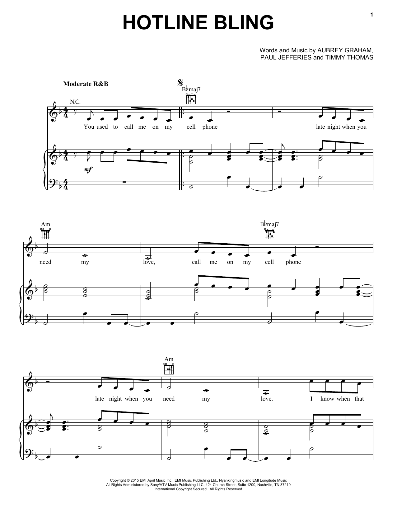 Learn to play Drake Hotline Bling sheet music for Piano, Vocal & Guitar (Right-Hand Melody) in minutes. Drake Hotline Bling sheet music notes and chords