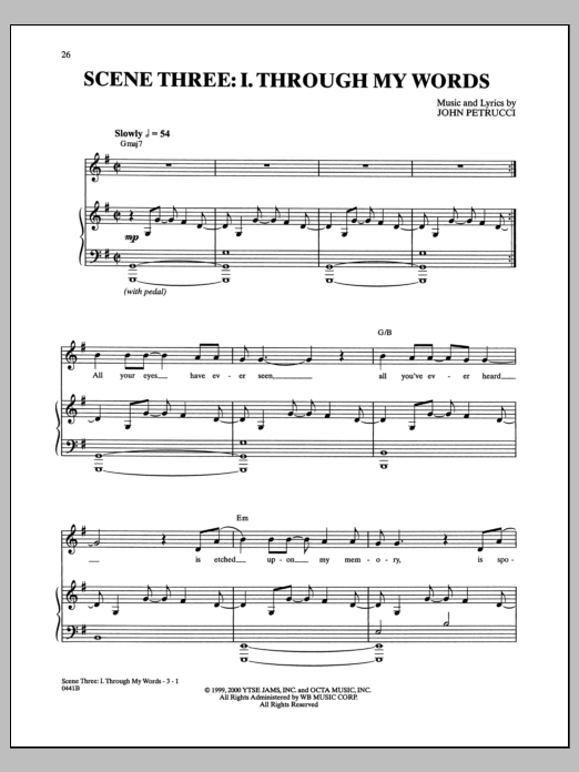 Dream Theater Scene Three: I. Through My Words sheet music, chords, lyrics - Printable PDF for Guitar Tab