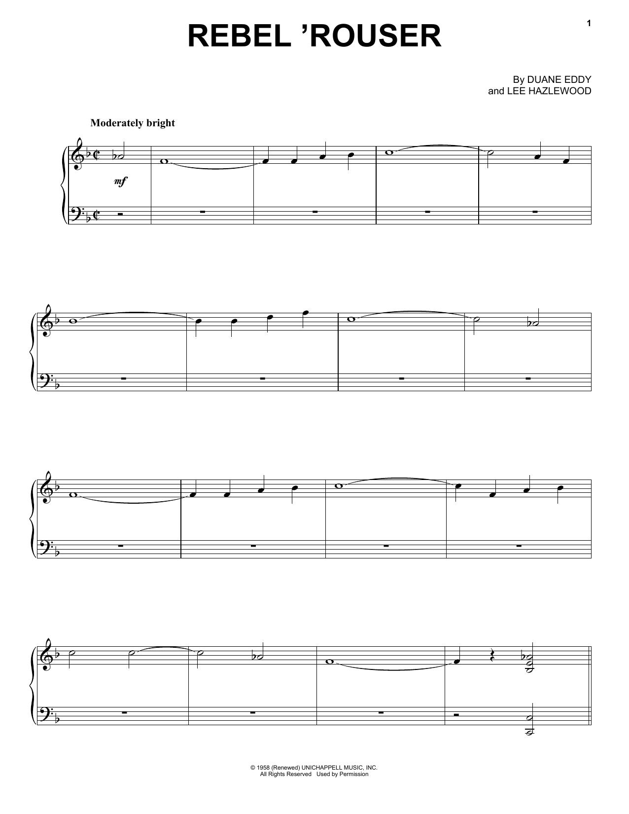 Duane Eddy Rebel 'Rouser sheet music preview music notes and score for Guitar Tab including 2 page(s)