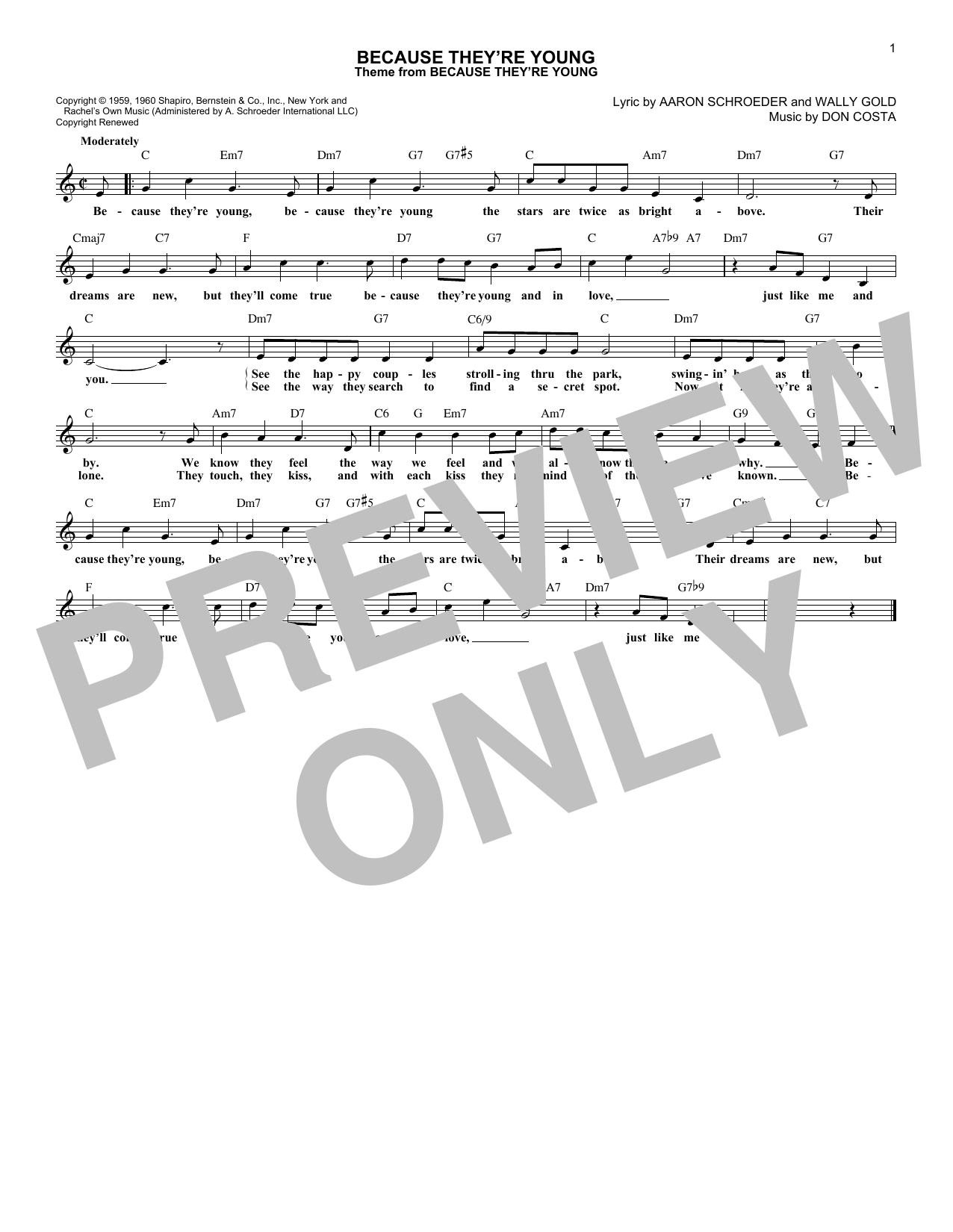 Duane Eddy & The Rebels Because They're Young sheet music preview music notes and score for E-Z Play Today including 2 page(s)