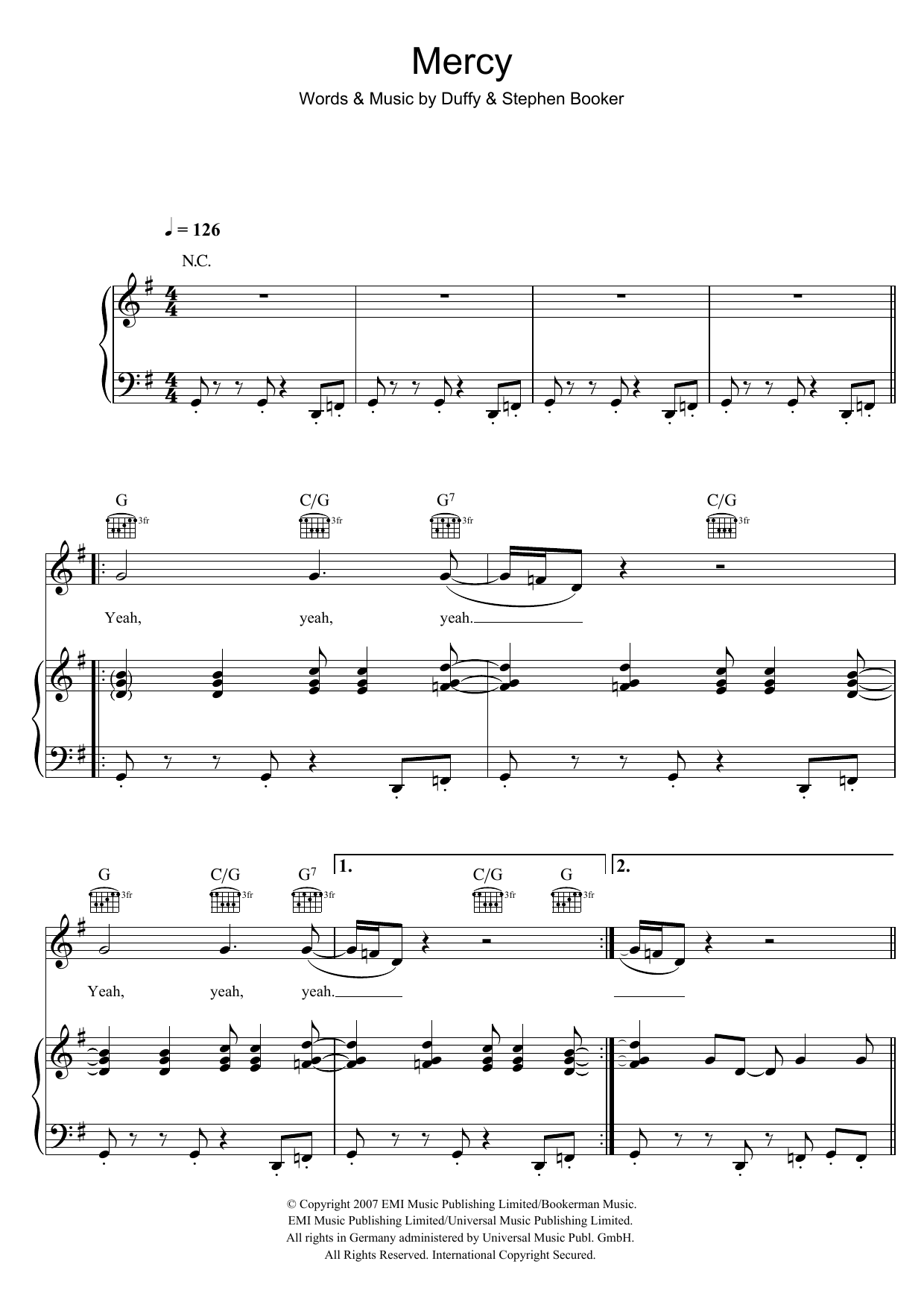 Duffy Mercy sheet music preview music notes and score for Lyrics & Chords including 3 page(s)