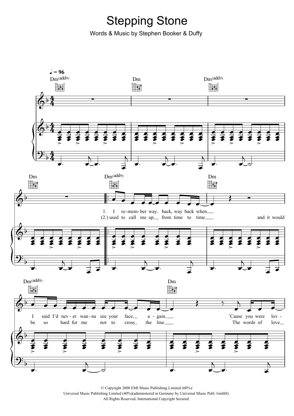 Learn to play Duffy Stepping Stone sheet music for Piano, Vocal & Guitar in minutes. Duffy Stepping Stone sheet music preview music notes and score for Piano, Vocal & Guitar including 5 page(s)
