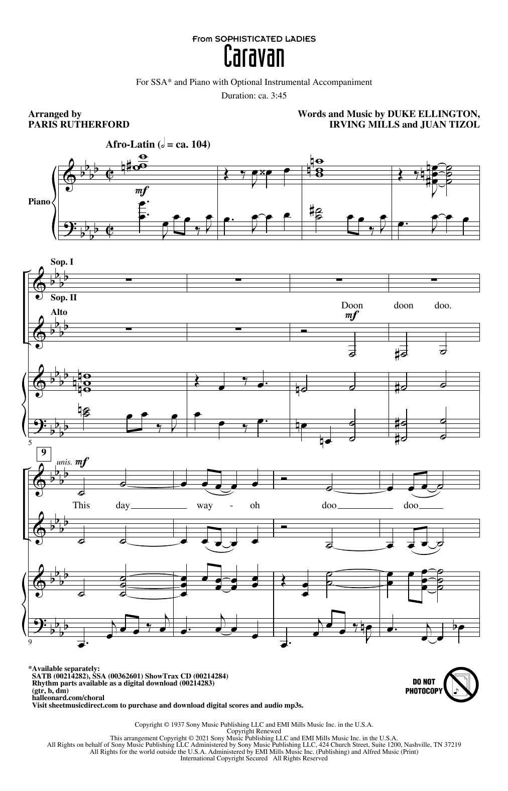 Duke Ellington and his Orchestra Caravan (from Sophisticated Ladies) (arr. Paris Rutherford) sheet music, chords, lyrics - Printable PDF for SSA Choir
