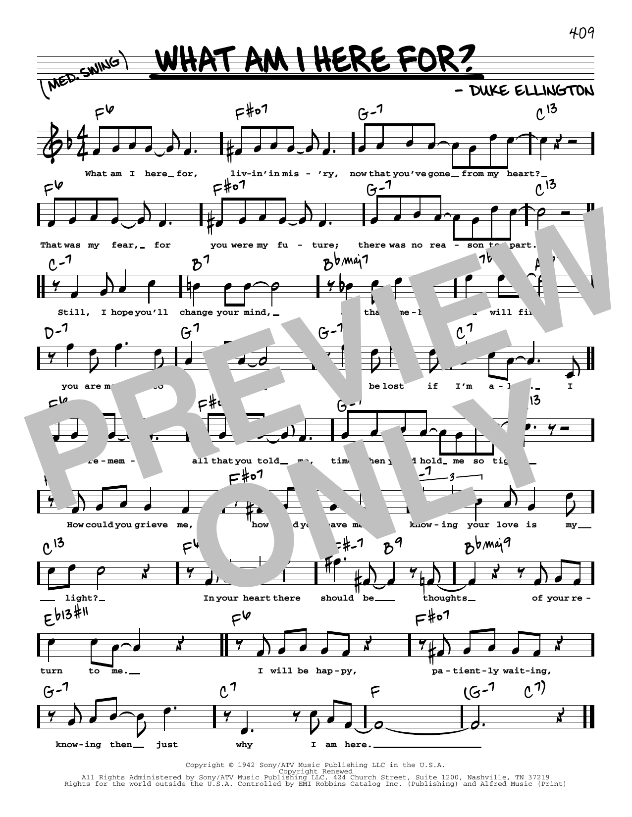 Duke Ellington What Am I Here For? (High Voice) sheet music, chords, lyrics - Printable PDF for Real Book – Melody, Lyrics & Chords
