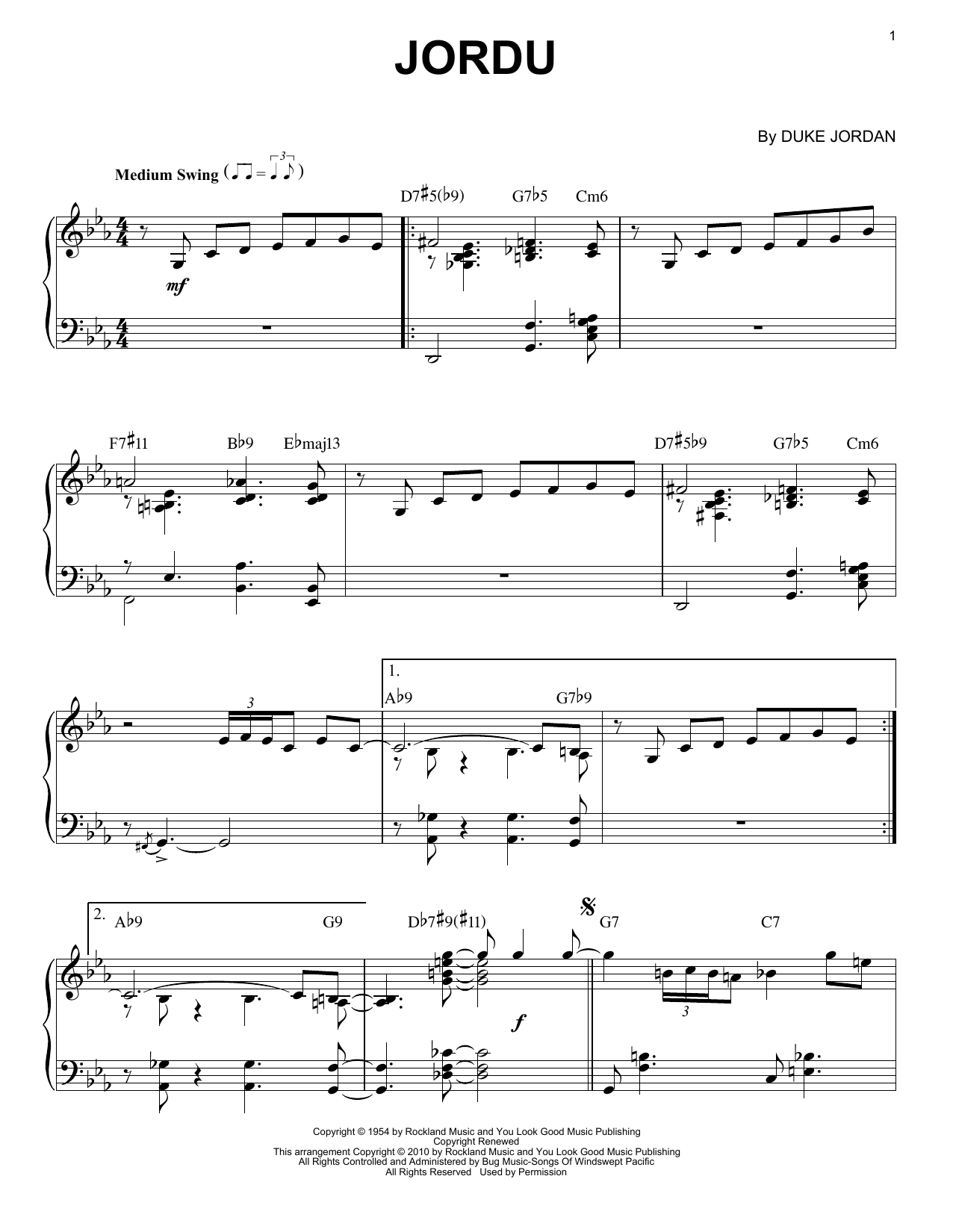 Duke Jordan Jordu sheet music, chords, lyrics - Printable PDF for Piano