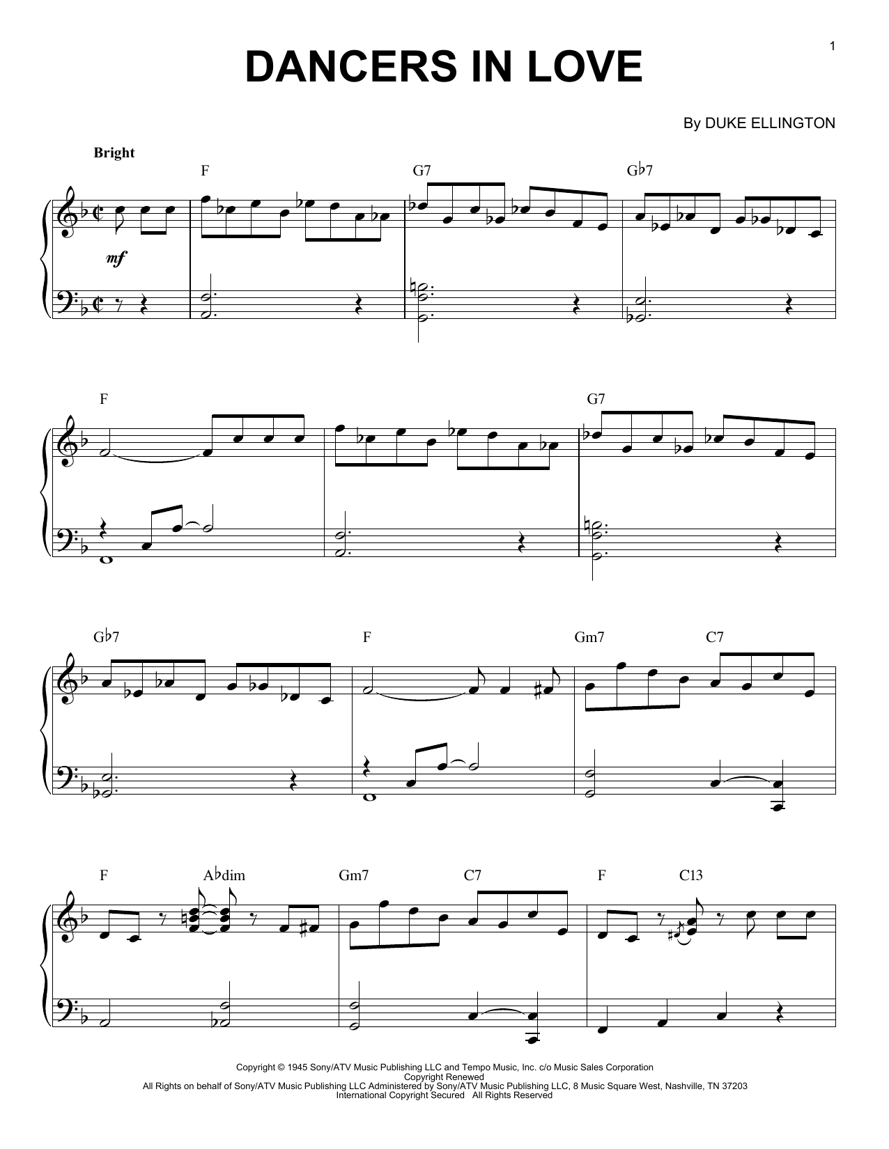 Learn to play Duke Ellington Dancers In Love sheet music for Piano in minutes. Duke Ellington Dancers In Love sheet music preview music notes and score for Piano including 5 page(s)