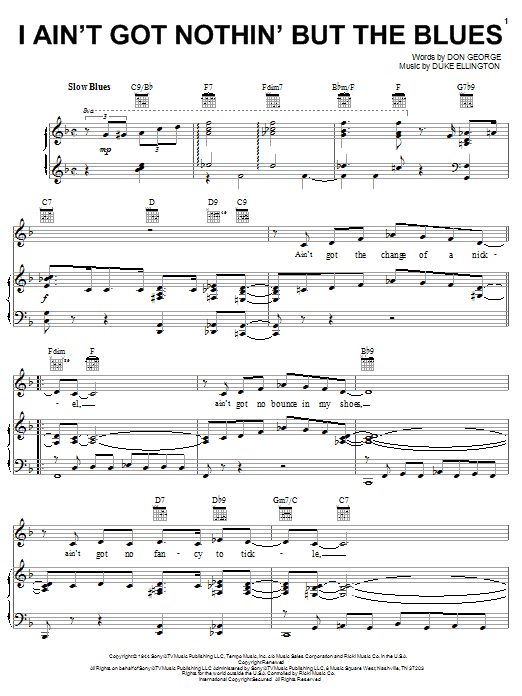 Learn to play Duke Ellington I Ain't Got Nothin' But The Blues sheet music for Piano, Vocal & Guitar (Right-Hand Melody) in minutes. Duke Ellington I Ain't Got Nothin' But The Blues sheet music notes and chords