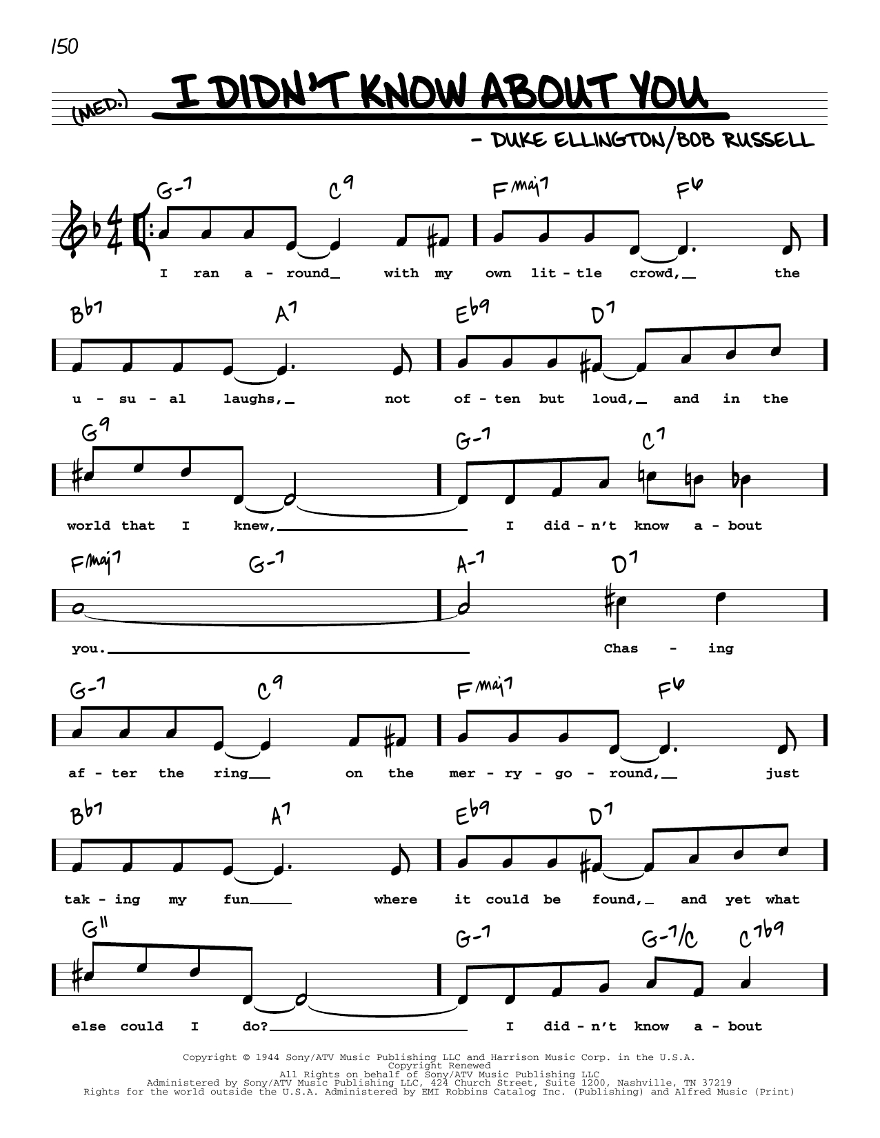 Learn to play Duke Ellington I Didn't Know About You (High Voice) sheet music for Real Book – Melody, Lyrics & Chords in minutes. Duke Ellington I Didn't Know About You (High Voice) sheet music preview music notes and score for Real Book – Melody, Lyrics & Chords including 2 page(s)