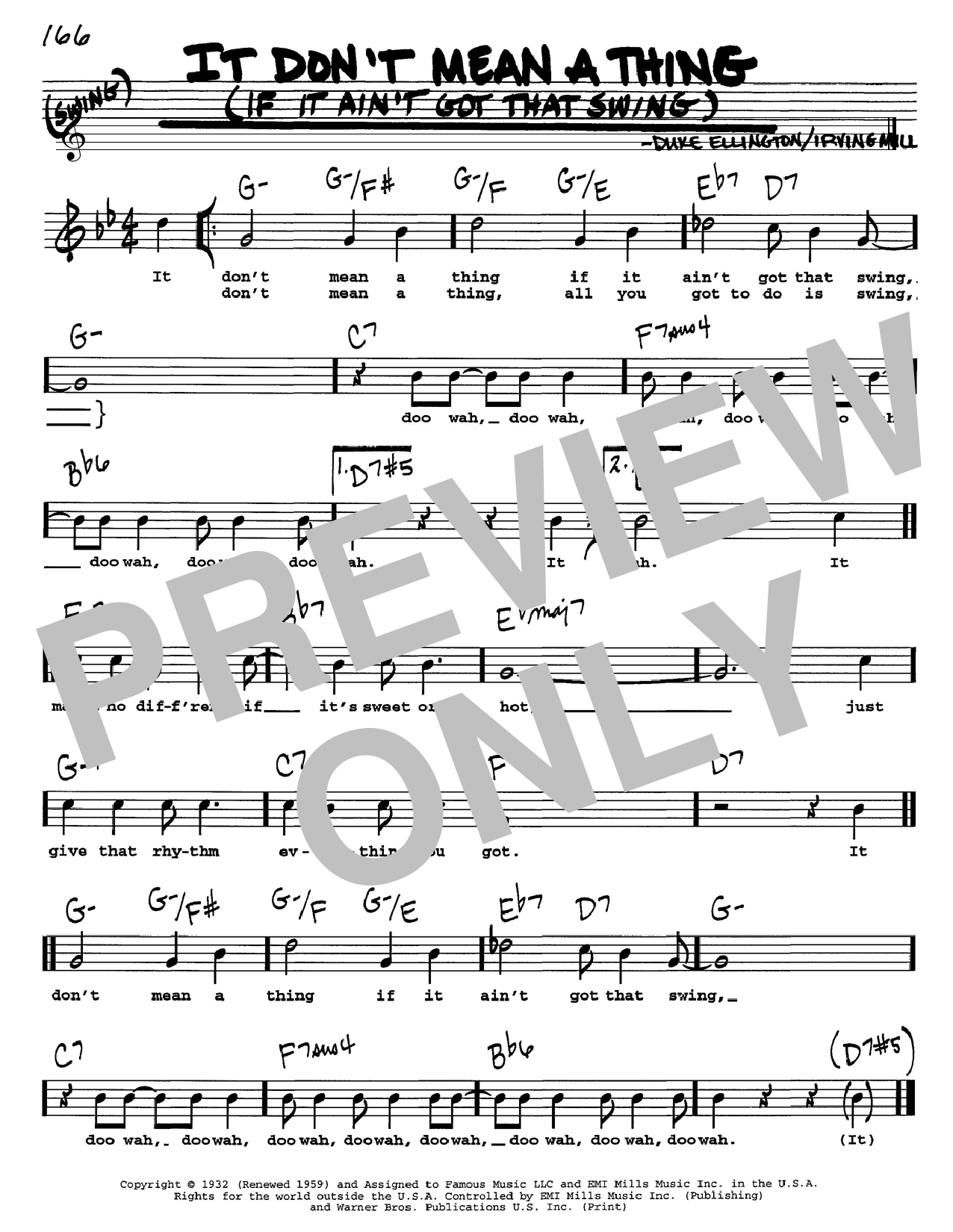 Learn to play Duke Ellington It Don't Mean A Thing (If It Ain't Got That Swing) sheet music for Piano, Vocal & Guitar (Right-Hand Melody) in minutes. Duke Ellington It Don't Mean A Thing (If It Ain't Got That Swing) sheet music preview music notes and score for Piano, Vocal & Guitar (Right-Hand Melody) including 4 page(s)