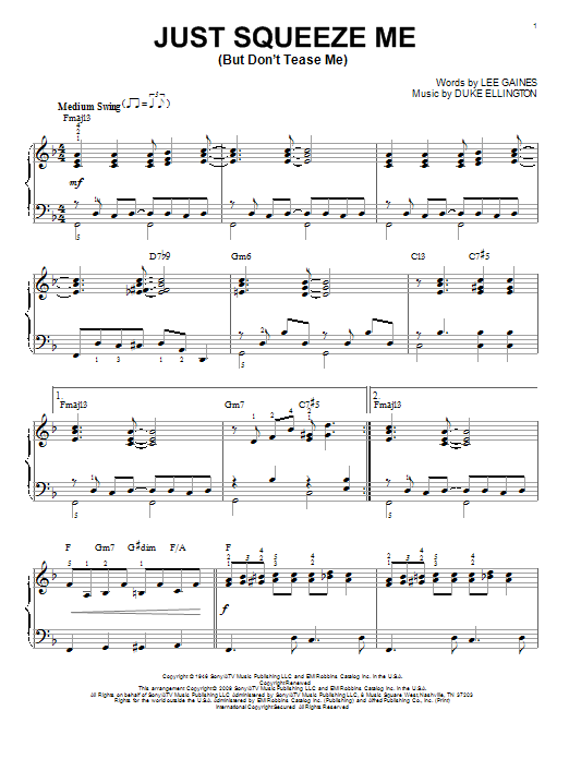 Learn to play Duke Ellington Just Squeeze Me (But Don't Tease Me) sheet music for Piano in minutes. Duke Ellington Just Squeeze Me (But Don't Tease Me) sheet music preview music notes and score for Piano including 4 page(s)