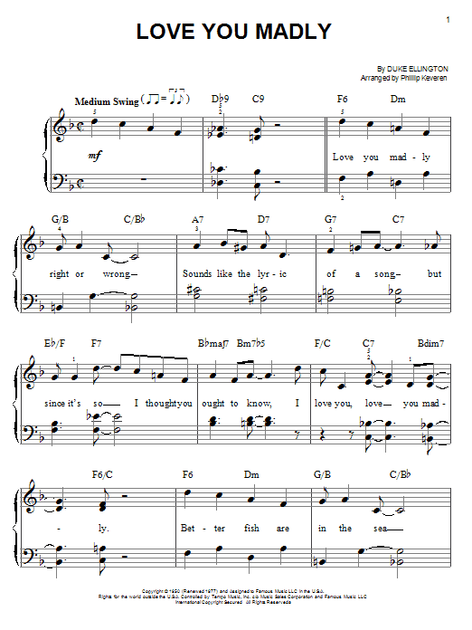 Learn to play Duke Ellington Love You Madly sheet music for Guitar Tab in minutes. Duke Ellington Love You Madly sheet music preview music notes and score for Guitar Tab including 2 page(s)
