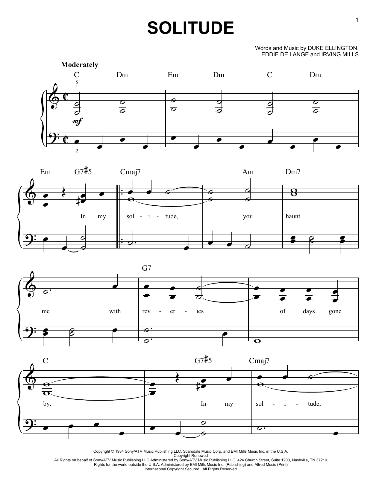 Learn to play Duke Ellington Solitude sheet music for Piano, Vocal & Guitar (Right-Hand Melody) in minutes. Duke Ellington Solitude sheet music notes and chords